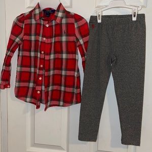 Perfect for the season! Little Girl’s Polo Ralph Lauren Button Shirt & Leggings